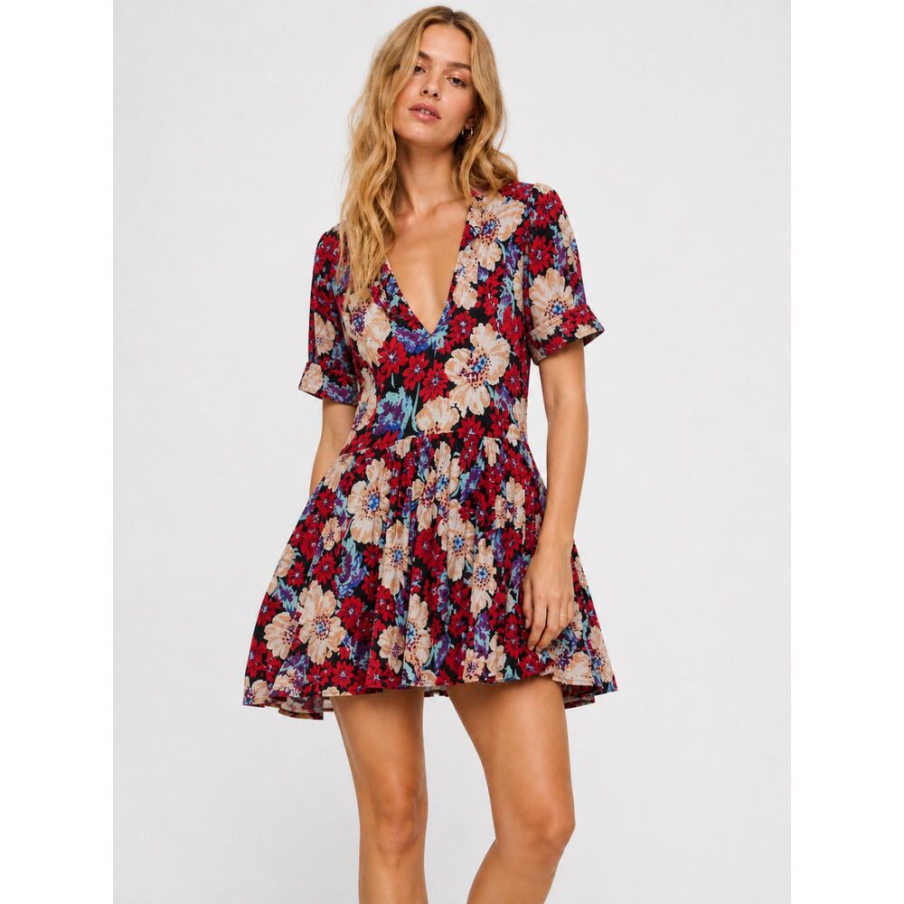 NWT Free People Sugar Crush Mini Dress Oversized Floral Boho Cottage Babydoll S